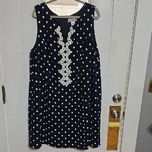 J Howard Women's Dress Black/White Polka Dots Swirly Applique V-Neck Lined 24W